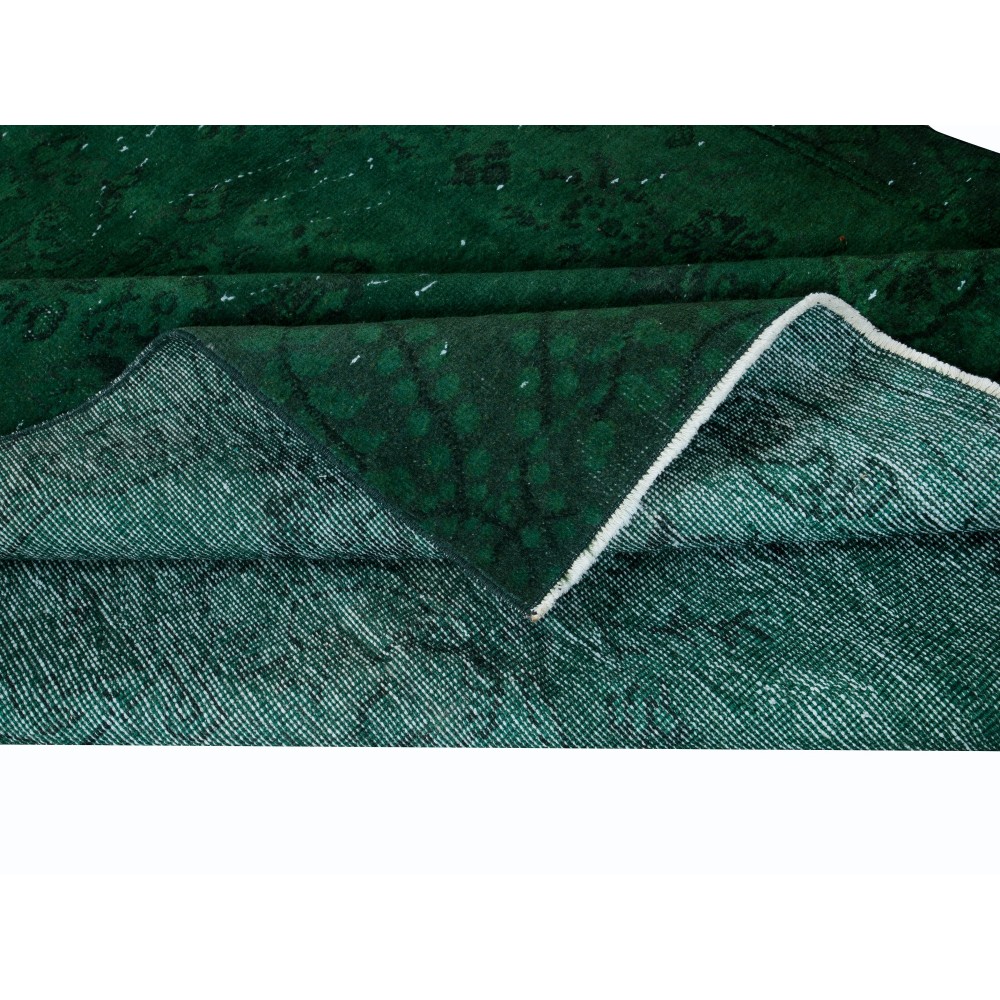 Hand-Made Turkish Area Rug in Forest Green, Modern Carpet, Woolen Floor Covering