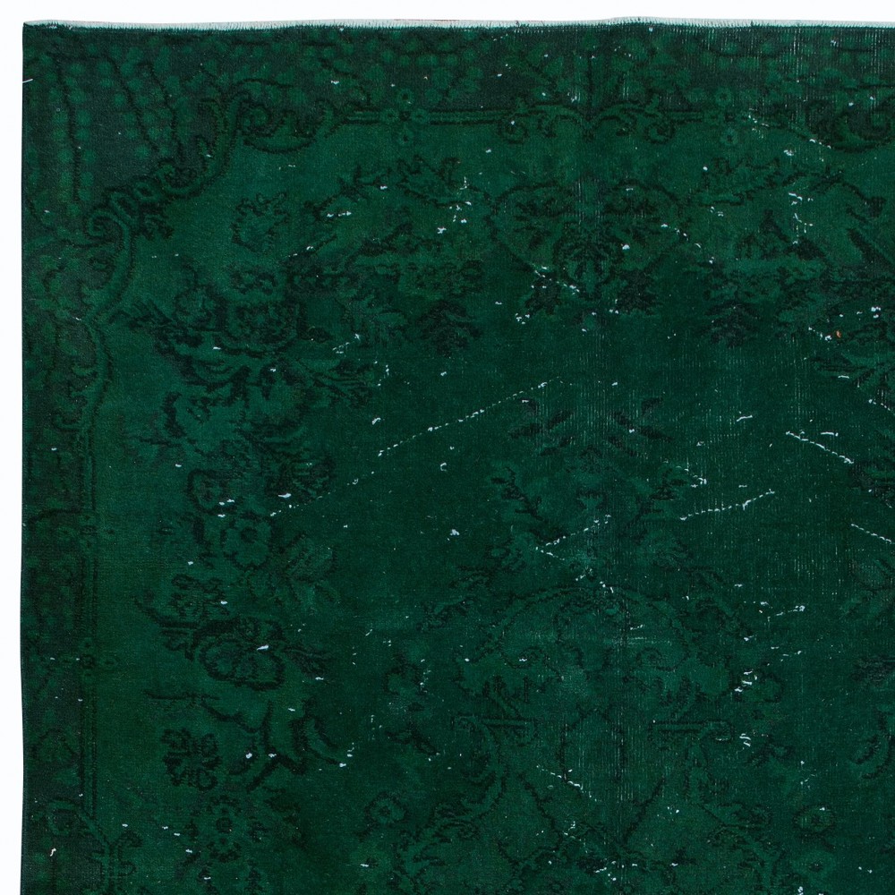 Hand-Made Turkish Area Rug in Forest Green, Modern Carpet, Woolen Floor Covering