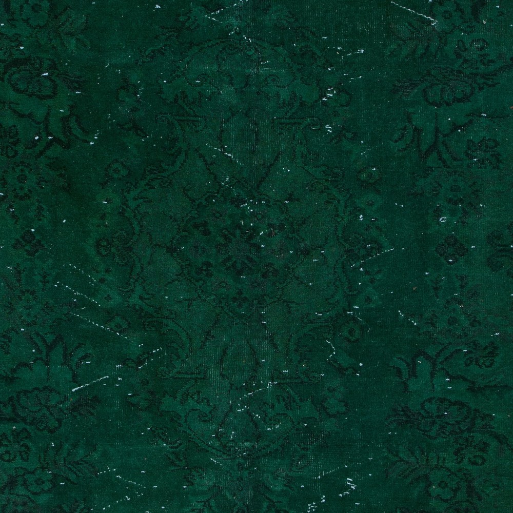 Hand-Made Turkish Area Rug in Forest Green, Modern Carpet, Woolen Floor Covering