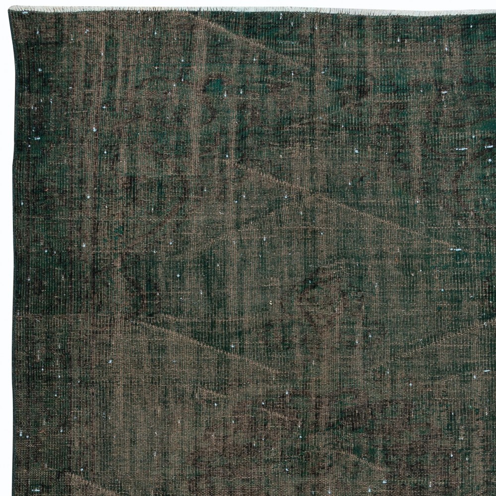 Distressed Dark Green Rug, Handmade Turkish Carpet, Shabby Chic Style Floor Covering