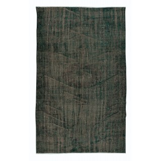 Distressed Dark Green Rug, Handmade Turkish Carpet, Shabby Chic Style Floor Covering