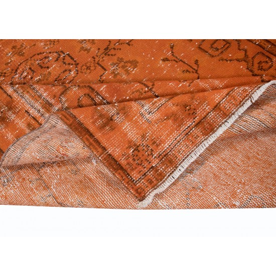Decorative Orange Handmade Room Size Rug, Upcycled Turkish Carpet