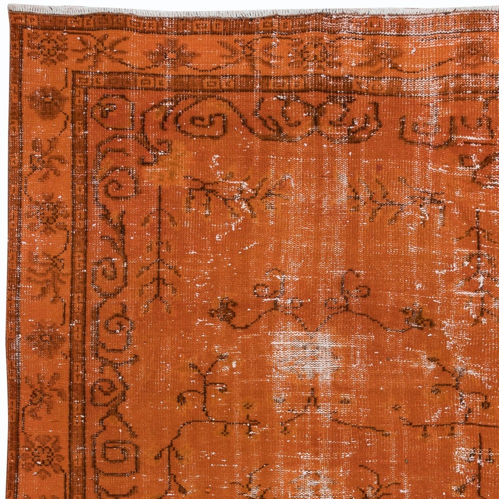 Decorative Orange Handmade Room Size Rug, Upcycled Turkish Carpet