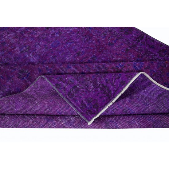 Dark Purple Handmade Room Size Area Rug. Modern Turkish Carpet. Floral Pattern Rug for Living Room