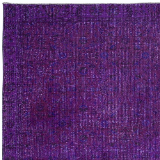 Dark Purple Handmade Room Size Area Rug. Modern Turkish Carpet. Floral Pattern Rug for Living Room