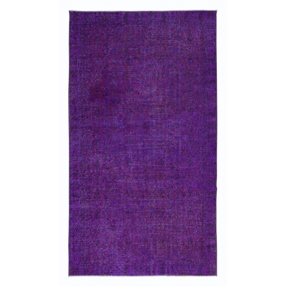 Dark Purple Handmade Room Size Area Rug. Modern Turkish Carpet. Floral Pattern Rug for Living Room