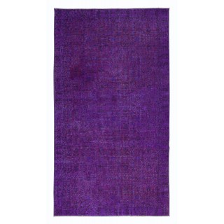 Dark Purple Handmade Room Size Area Rug. Modern Turkish Carpet. Floral Pattern Rug for Living Room