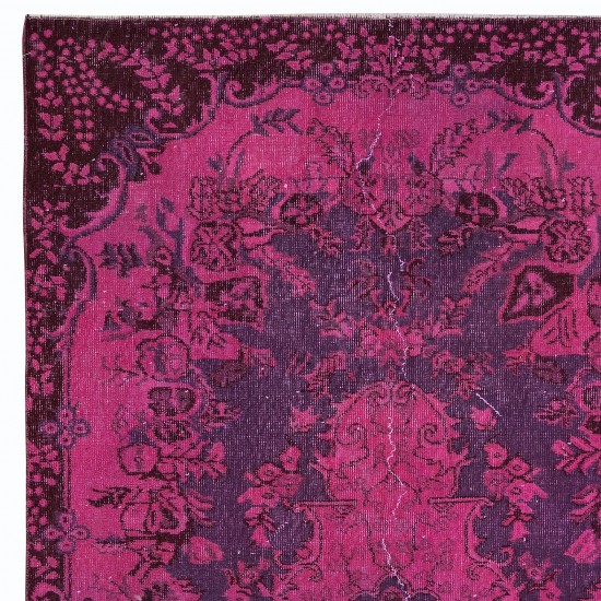 Modern Handmade Turkish Area Rug in Pink, Violet Purple & Brown