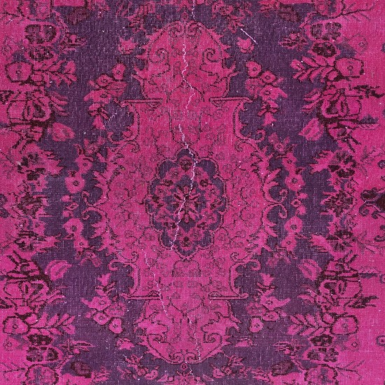 Modern Handmade Turkish Area Rug in Pink, Violet Purple & Brown