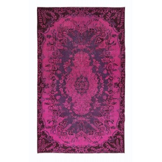Modern Handmade Turkish Area Rug in Pink, Violet Purple & Brown