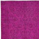 Modern Handmade Turkish Vivid Hot Pink Rug with Flower Design