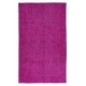 Modern Handmade Turkish Vivid Hot Pink Rug with Flower Design