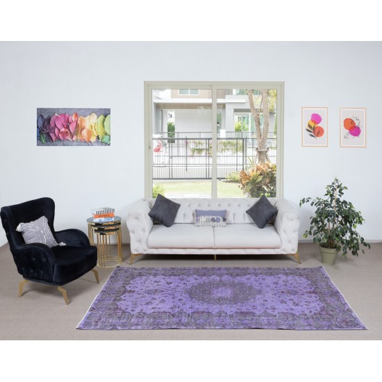 Modern Purple Area Rug, Handknotted and Handwoven in Turkey