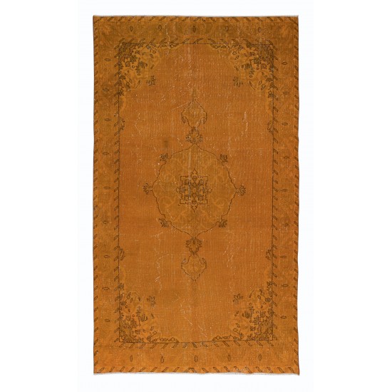 Authentic Orange Rug for Modern Interiors, Handmade Anatolian Carpet, Woolen Floor Covering