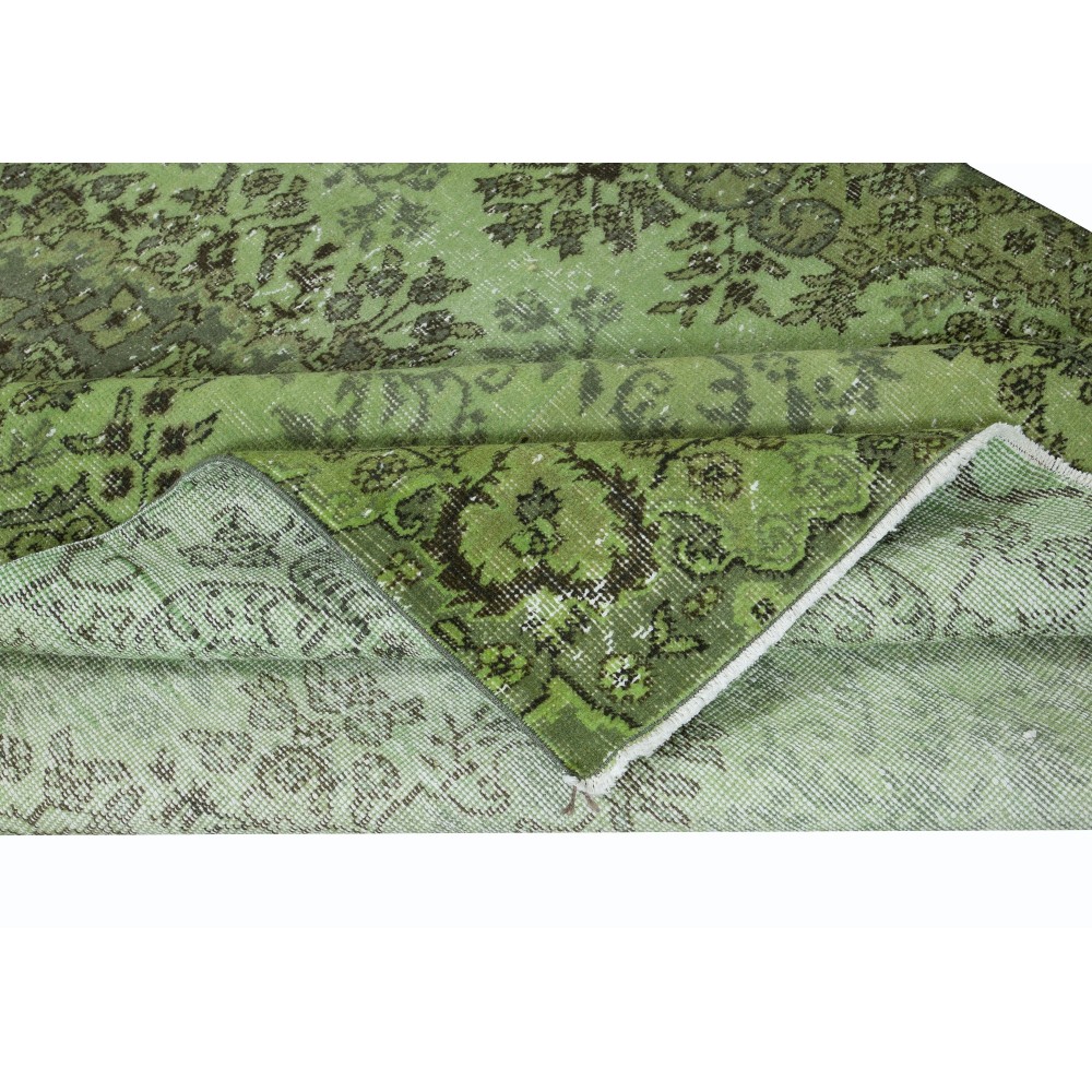 Hand-Made Turkish Area Rug in Light Green, Contemporary Upcycled Carpet, Art for the Floor