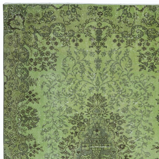 Hand-Made Turkish Area Rug in Light Green, Contemporary Upcycled Carpet, Art for the Floor