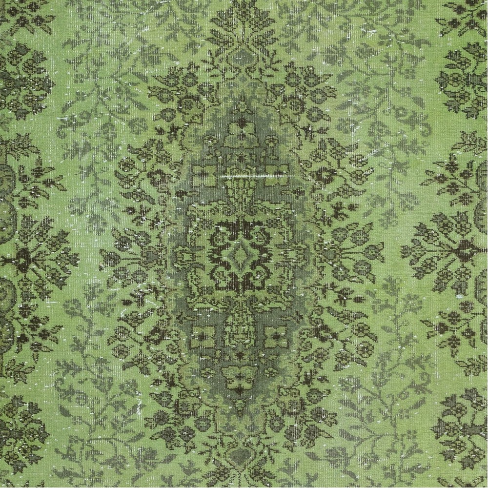 Hand-Made Turkish Area Rug in Light Green, Contemporary Upcycled Carpet, Art for the Floor