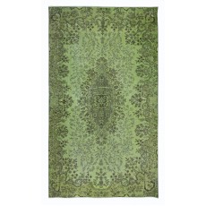 Hand-Made Turkish Area Rug in Light Green, Contemporary Upcycled Carpet, Art for the Floor