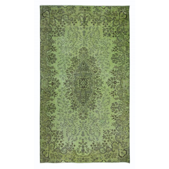 Hand-Made Turkish Area Rug in Light Green, Contemporary Upcycled Carpet, Art for the Floor