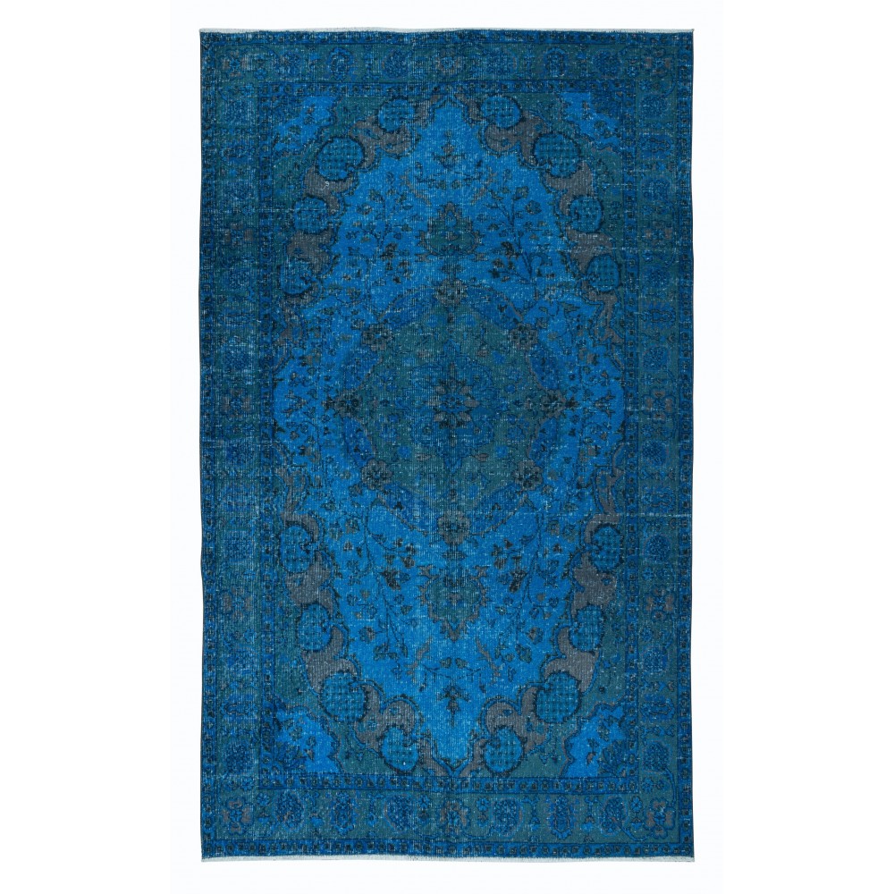 Modern Blue Area Rug made of wool and cotton, Hand-Knotted in Turkey