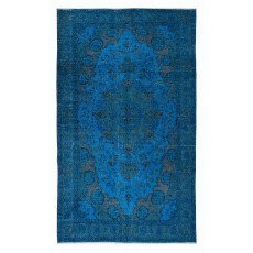 Modern Blue Area Rug made of wool and cotton, Hand-Knotted in Turkey