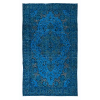 Modern Blue Area Rug made of wool and cotton, Hand-Knotted in Turkey