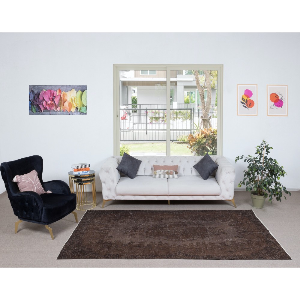 Brown Area Rug for Modern Interiors, Hand Knotted in Central Anatolia