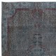 Modern Handmade Turkish Low Pile Area Rug in Gray, Maroon Red & Green