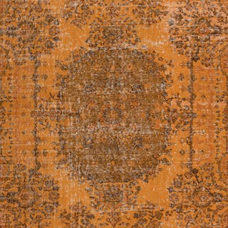 Handmade Turkish Wool Area Rug Over-Dyed in Orange with Medallion Design