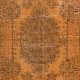 Handmade Turkish Wool Area Rug Over-Dyed in Orange with Medallion Design