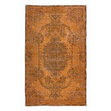 Handmade Turkish Wool Area Rug Over-Dyed in Orange with Medallion Design