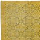 Handmade Floral Pattern Turkish Area Rug with Amber Yellow Border & Mustard Yellow Background