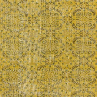 Handmade Floral Pattern Turkish Area Rug with Amber Yellow Border & Mustard Yellow Background