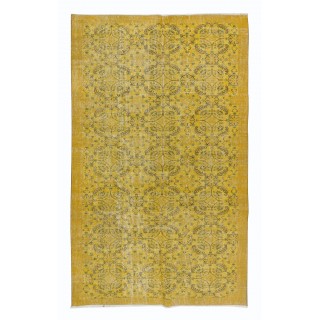 Handmade Floral Pattern Turkish Area Rug with Amber Yellow Border & Mustard Yellow Background