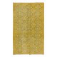 Handmade Floral Pattern Turkish Area Rug with Amber Yellow Border & Mustard Yellow Background