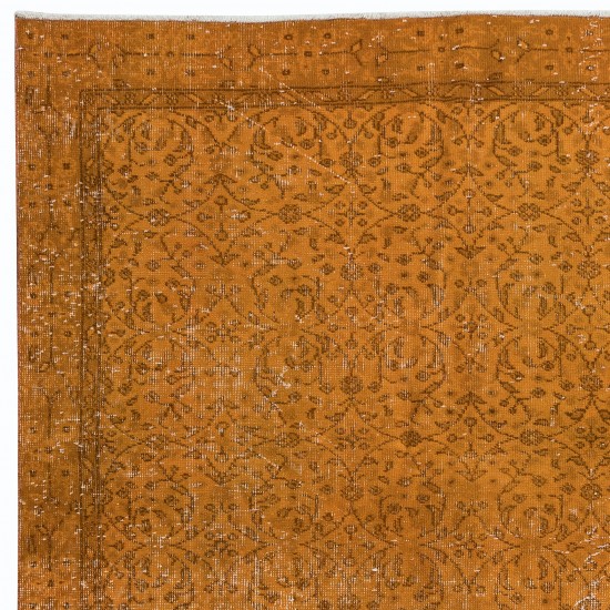 Modern Handmade Turkish Wool Area Rug with Floral Pattern & Orange Background