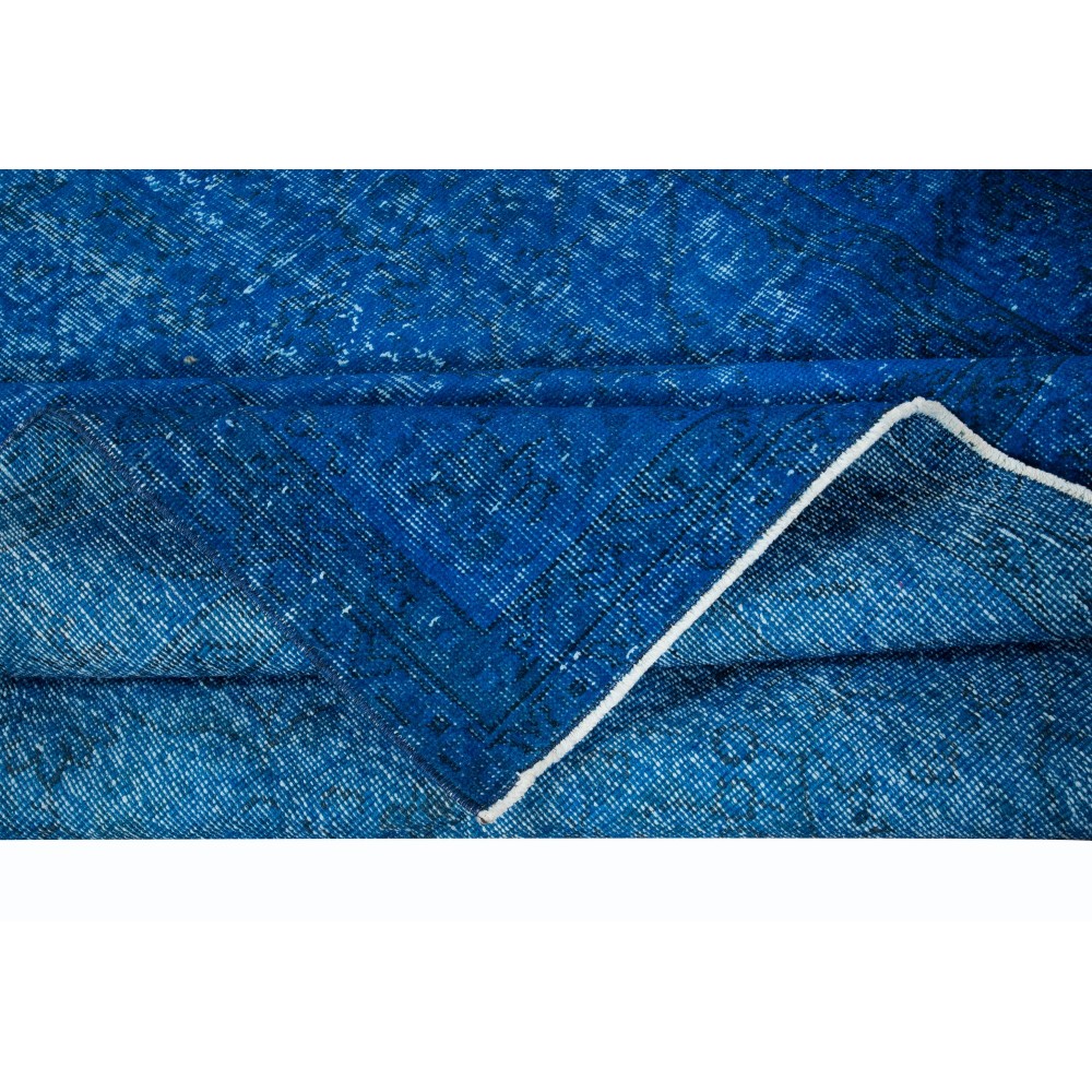 Handmade Turkish Wool Area Rug in Solid Blue 4 Modern Interiors