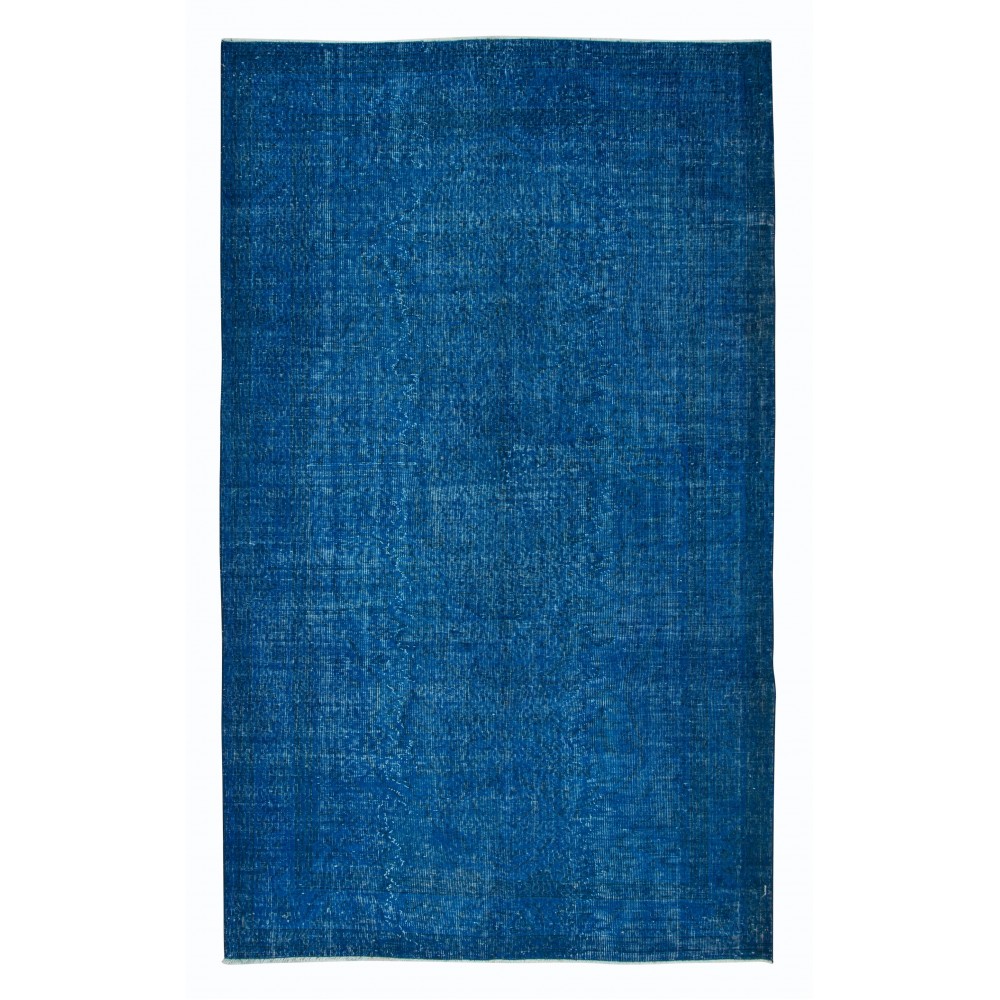Handmade Turkish Wool Area Rug in Solid Blue 4 Modern Interiors