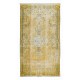 Distressed Handmade Turkish Modern Rug in Yellow, Vintage Anatolian Wool Carpet