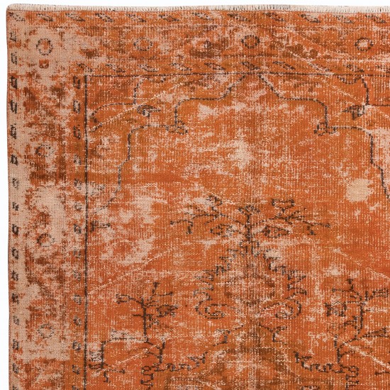 Handmade Turkish Area Rug with Shabby Chic Style in Orange Tones, Distressed Vintage Carpet