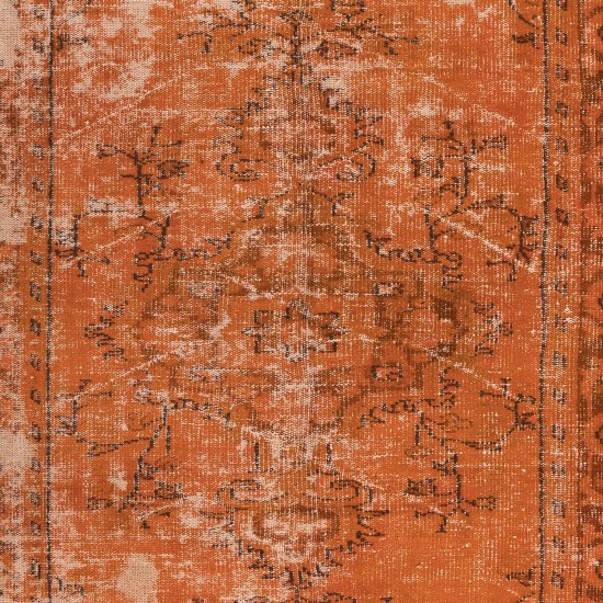 Handmade Turkish Area Rug with Shabby Chic Style in Orange Tones, Distressed Vintage Carpet