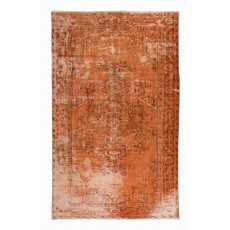 Handmade Turkish Area Rug with Shabby Chic Style in Orange Tones, Distressed Vintage Carpet