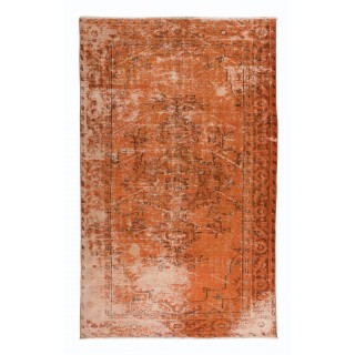 Handmade Turkish Area Rug with Shabby Chic Style in Orange Tones, Distressed Vintage Carpet