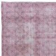 Handmade Area Rug in Soft Pink, Modern Turkish Wool Carpet, Redyed Floor Covering