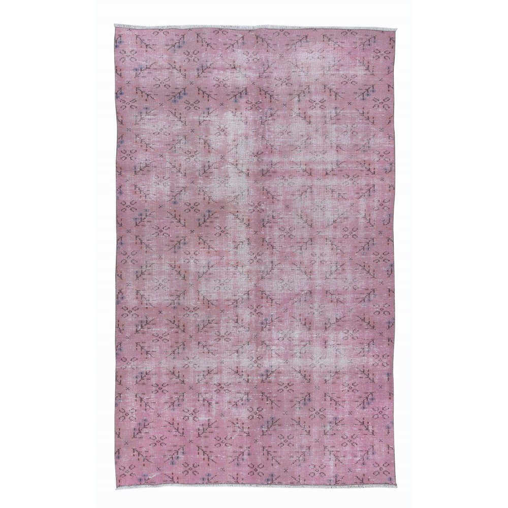 Handmade Area Rug in Soft Pink, Modern Turkish Wool Carpet, Redyed Floor Covering