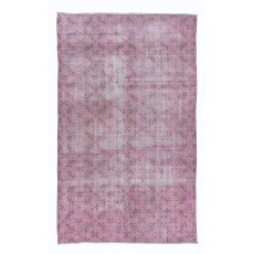 Handmade Area Rug in Soft Pink, Modern Turkish Wool Carpet, Redyed Floor Covering