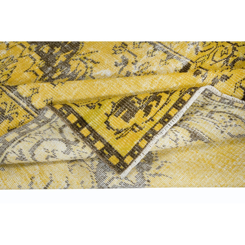Distressed Yellow Area Rug for Modern Interiors, Hand Knotted in Turkey