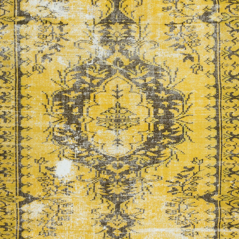 Distressed Yellow Area Rug for Modern Interiors, Hand Knotted in Turkey