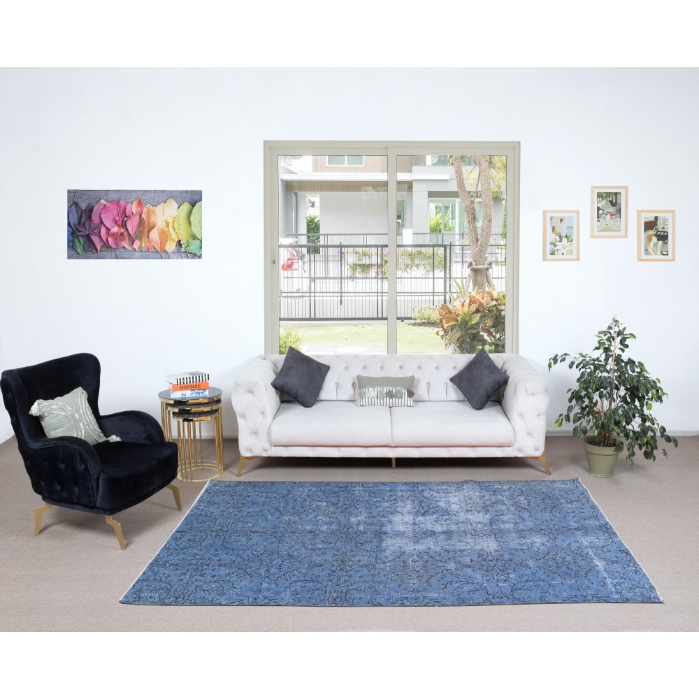 Sky Blue Modern Area Rug, Handwoven and Handknotted in Turkey. Floral Patterned Living Room Carpet