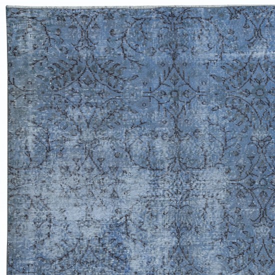 Sky Blue Modern Area Rug, Handwoven and Handknotted in Isparta, Turkey. Floral Patterned Living Room Carpet